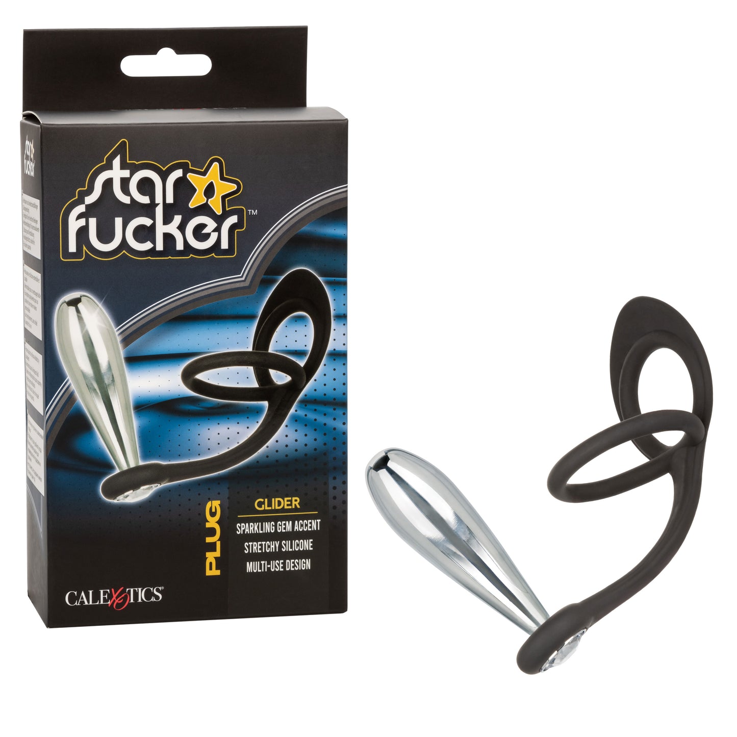 CalExotics Star F*cker Glider Plug – Metal Probe Male Enhancement Support Ring – Black