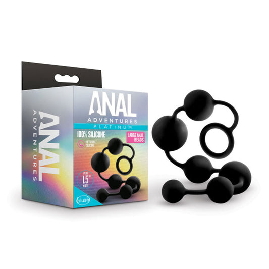 Blush 16" Anal Adventures Platinum Silicone Anal Beads - 6 Graduated Butt Beads w/Retrieval Loop - Ultrasilk Smooth Soft Flexible Extra-Long Anal Pleasure Sex Toys for Men Women Couples - Black