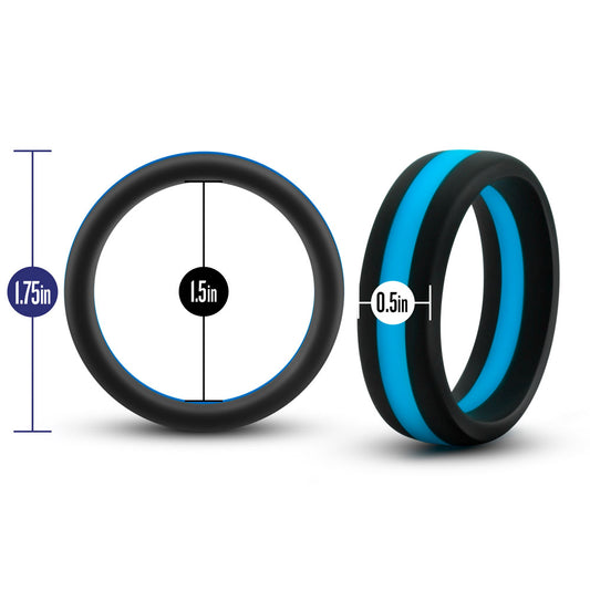 Blush Male Performance Puria Pro Silicone Cock Ring - 1.5" Wide Stretchy Penis Ring - Enhances Girth & Hard Erections - UltraSilk Smooth No Pinch Design - Adult Sex Toy for Men & Couple - Black & Blue