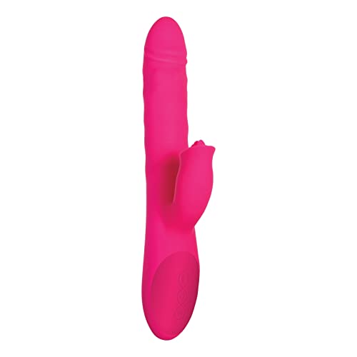 Adam & Eve Eve’s Rechargeable Rabbit Vibrator with Flicking Clitoral Stimulator, Pink | Thrusting & Rotating Waterproof Silicone Rabbit Vibe with Multiple Vibration Modes | 9.72” Long, 6” Insertable