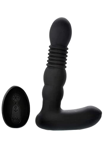 Adam & Eve's Warming Thrusting Silicone Vibrating Rechargeable Prostate Probe with Remote Control - Black