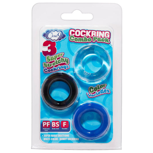 Cloud 9 Donut C-Ring Penis Bands 3 Pack Multicolor