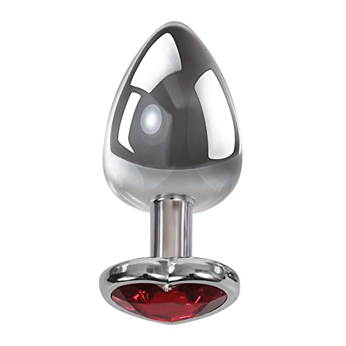 Adam & Eve Heart Gem Anal Plug - Silver/Red (Medium)