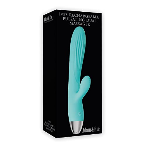 Adam & Eve Rechargeable Pulsating Dual Rabbit Massager, Teal | Waterproof and Submersible Vibrator | 8 Inches Total Length