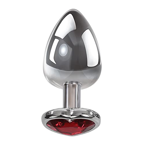 Adam & Eve Heart Gem Anal Plug - Silver/Red (Small)