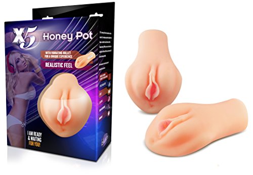 Soft Realistic Ass Male Masturbator - Ribbed Dual Entry Stroker With Multi Speed Wired Remote Bullet - Sex Toy for Men (Natural)