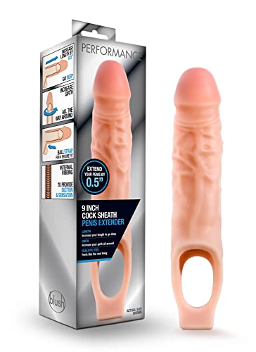 Blush Novelties, Performance - Ultra Soft X5 Plus 9 Inch Penis Sheath Extender - Extend Your Penis 0.5" - Thicken Up to 1.5"- Realistic Textured Cock Sleeve - Girth Enhancer Sex Toy for Men - Beige