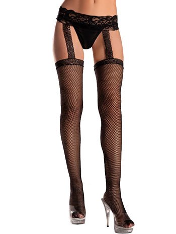 Be Wicked Women's Fishnet Stockings with Garter Belt, Black, One Size