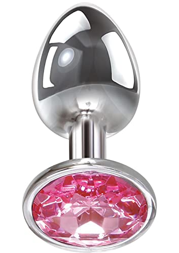 Adam & Eve Gem Anal Plug, Medium | Smooth Polished, Hypoallergenic Aluminum Butt Plug with Pink Jewel Adornment | 3.25" L x 1.35" W | Comes w/ Velvet Drawstring Bag for Discreet Travel and Storage