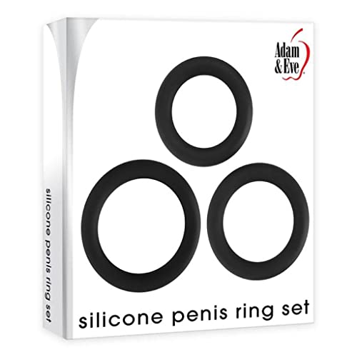Adam & Eve Silicone Penis Ring Set - 3 CockRing Sizes - Black