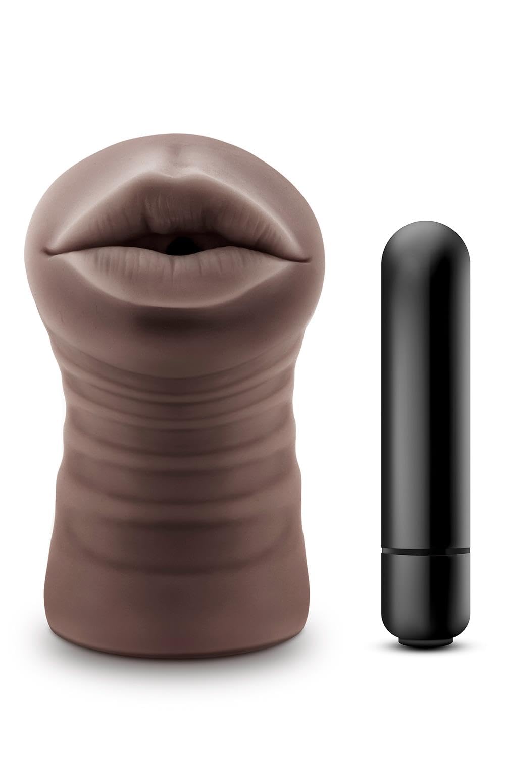 Blush Novelties - Hot Chocolate - Heather - Fragrance Free Realistic 5Ribbed Masturbator Stroker - One Speed AAA Battery Powered Waterproof Bullet Vibrator Male Adult Toys - Sex Toy