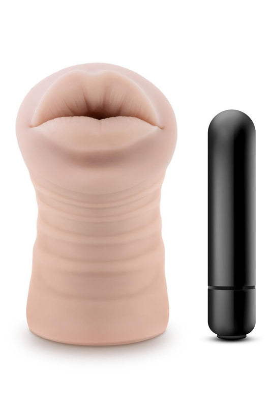 Blush Novelties M for Men Angie - 5" Vibrating Ultra Soft Realistic X5 Plus Ribbed Masturbator Stroker - Tight and Fits You Like A Glove - Open Ended - Hand Held Male Masturbation Sex Toy