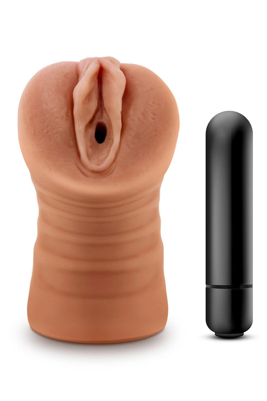 Blush Novelties M for Men Julieta - Vibrating Ultra Soft Realistic Ribbed Vagina Masturbator Stroker - Tight and Fits You Like A Glove - Open Ended - Hand Held Male Masturbation Sex Toy
