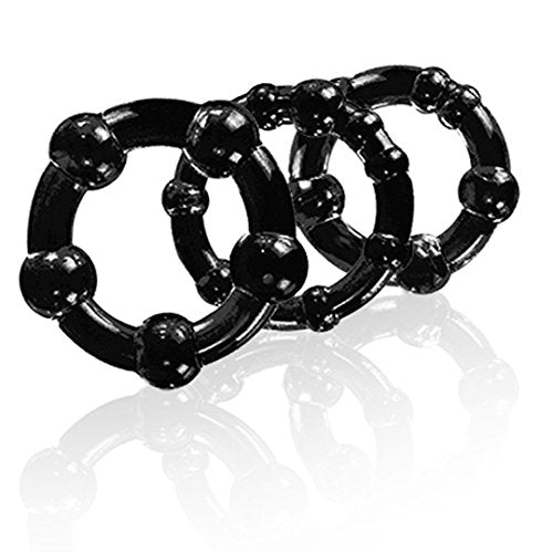 Soft Stretchy Beaded Cockrings - Male Enhancement Cock Rings - Pack of 3 - Sex Toy for Men (Black)