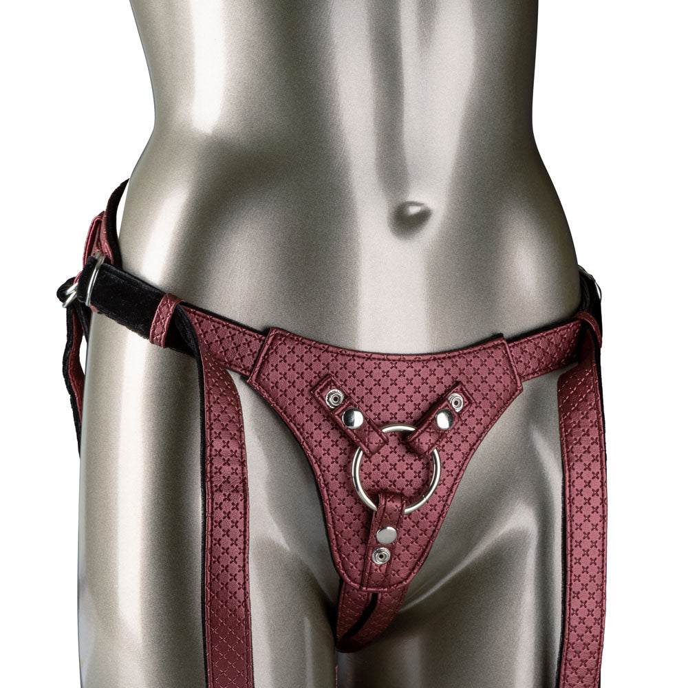 CalExotics Her Royal Harness The Regal Queen Adjustable Designer BDSM Probe Strap On Thong Harness Sex Toy Lingerie for Couples and Women, Red, 1 Count