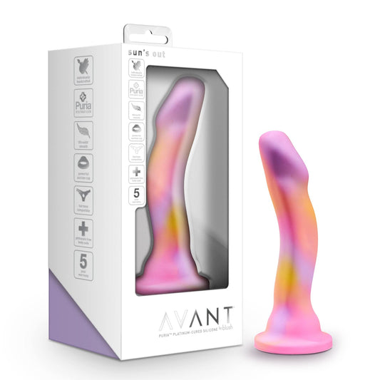 Blush Avant Sun’s Out 7.5" Curved Silicone Dildo, UltraSilk Smooth Purio - G-Spot & P-Spot Stimulation - Suction Cup, Strap-On Compatible, Body-Safe - Adult Sex Toy for Women, Men & Couples - (Pink)