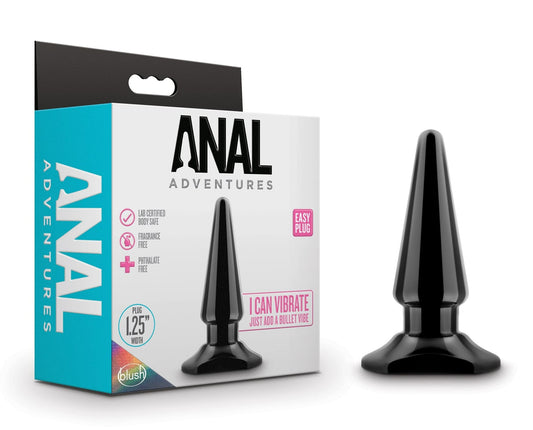 Blush Anal Adventures 4" Easy Anal Plug, Soft Flexible Tip - Slim Beginner Butt Plug - Non-Porous PVC, StayPut Base - Comfortable Anal Pleasure Sex Toy for Women, Men, Solo or Couples Play - (Black)