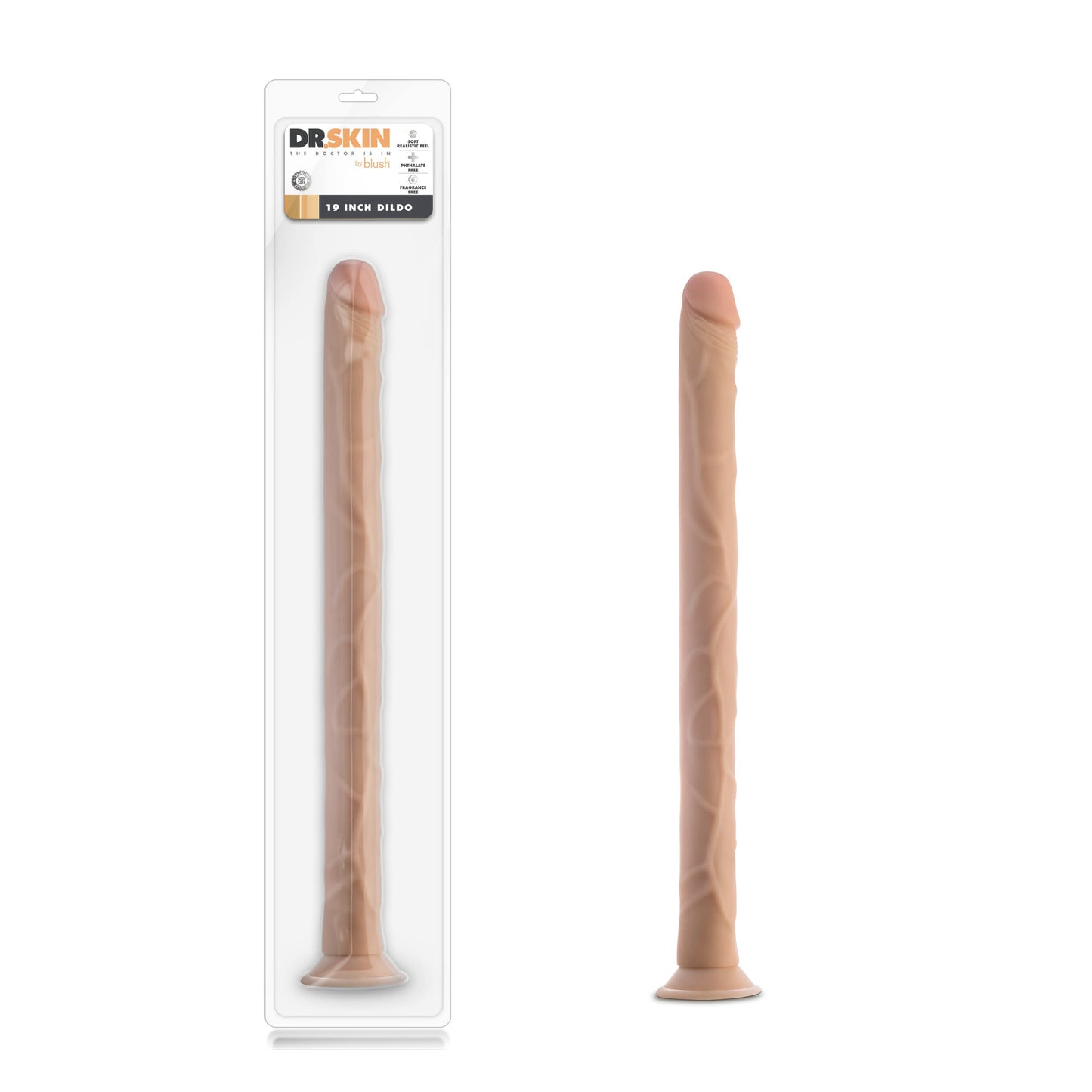 Blush Novelties Dr. Skin 19 Inch Extra Large Realistic Dildo - Huge Strap On Cock with Suction Cup for Anal & Vaginal Play - Horse Dildo Length for Deep Penetration - Adult Toy for Men, Women Couples
