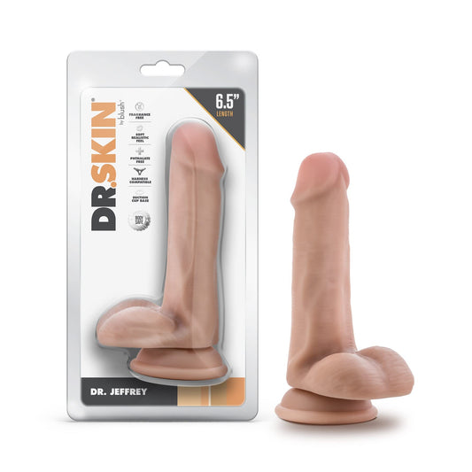 Blush Novelties Dr. Skin Realistic 6.5 Inch Long 1.25 Inch Thick Dildo with Suction Cup Base & Balls Realistic Dildo Soft Real Feel Female Sex Toy Dildo Couples Adult Sex Toy