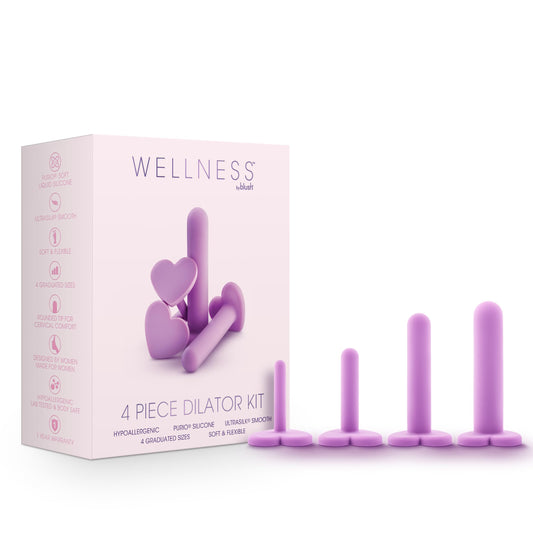 Blush Wellness Puria Silicone Dilator Set Round Tip, Heart-Shaped Suction Cup Base, 4 Progressive Sizes, Vaginal/Pelvic Floor Muscle Trainer, Stretcher, Expander Stimulator - Women Sex Toys - Purple