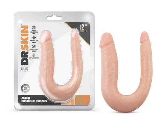 Blush Novelties Dr. Skin Mini Double Dong 12.5 Inch Realistic Two Headed Dildo, Double Penetration Sex Toy for Women, Vanilla
