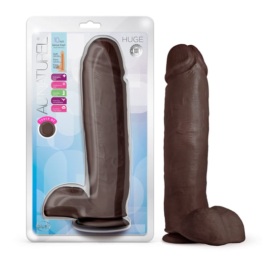 Blush Au Naturel 10.5" Huge Realistic Dildo w/Balls, Sensa Feel Ultra Soft & Firm Long Chocolate Brown Cock, Dual Density FlexiShaft, Suction Cup Harness Compatible, Women Men & Couples Adult Sex Toy