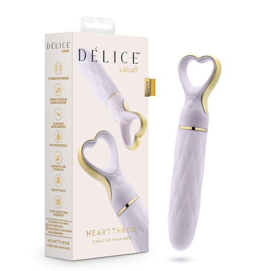 Blush 5.5" Delice Heartthrob Silicone Bullet Stimulator - Heart Handle Tapered Tip Clit & Nipple Vibrator w/ 10 USB Charge Vibe - UltraSilk Feel Palm Size Women & Couples Adult Sex Toy - Lavender Love