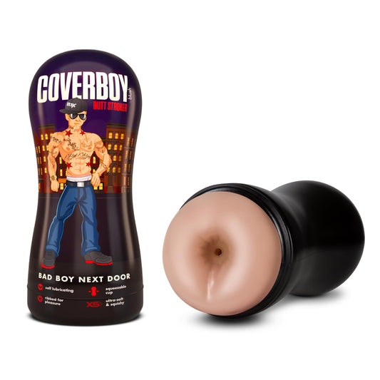 Blush Coverboy Bad Boy Next Door 7.5" Male Masturbator - Self-Lubricating Pocket Stroker for Men - Ribbed Textured Anal Sleeve, Real Flesh-Like Feel, Suction Control w/Squeezable Canister - (Beige)