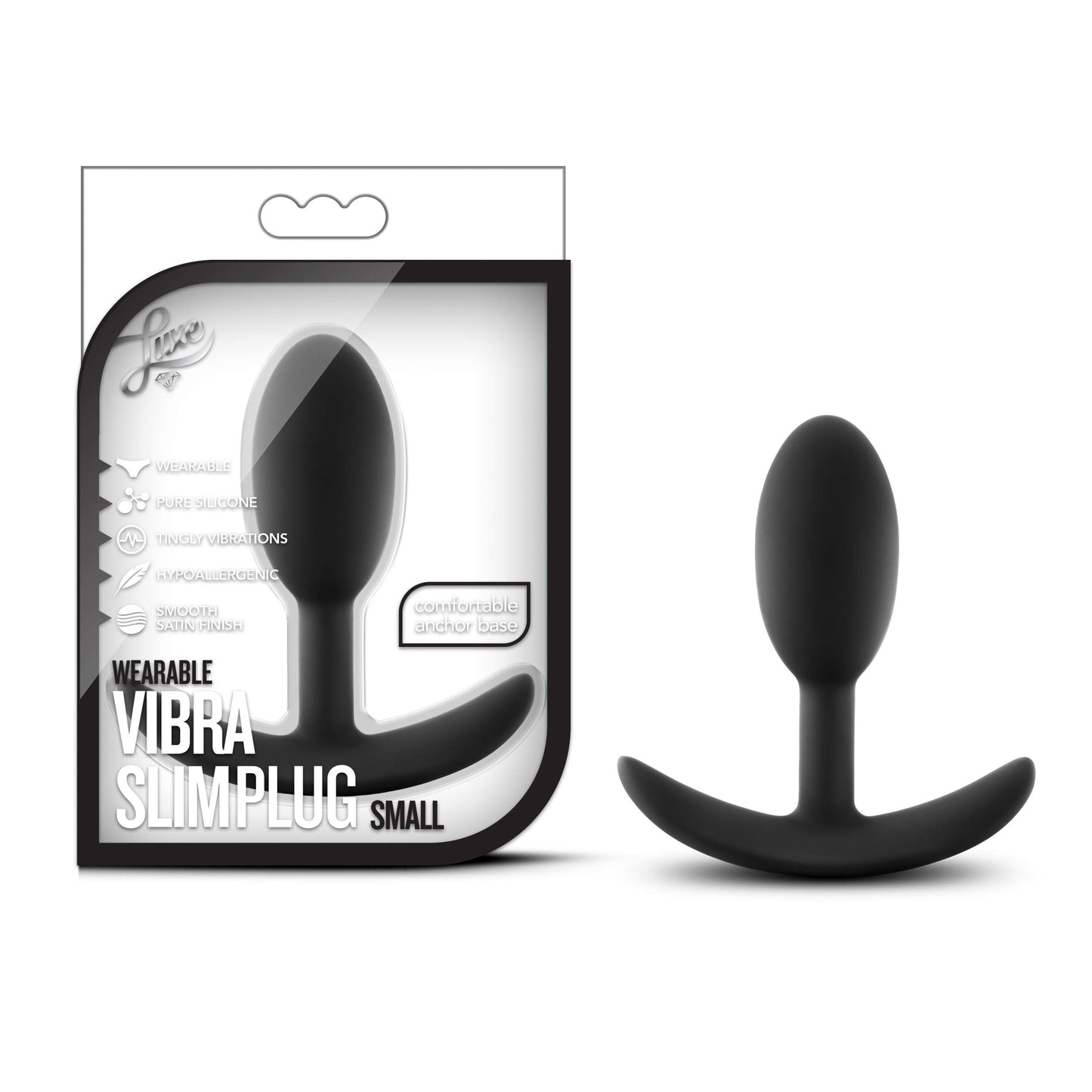 Blush Novelties Sex Toys-Luxe Wearable Vibra Slim Plug-3.5" Small Motion-Activated Anal Plug-Body-Safe Silicone Butt Plug-Hands-Free Anal Play & Prostate Stimulation-Women, Men & Couples-Black