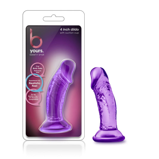 Blush B Yours Sweet N' Small 4.5" Realistic Silicone Dildo - Short, Thick, Strap-On & Suction Cup, Body Safe - Pegging, G-Spot, Beginner - Anal Sex Toy for Women, Men & Couples - (Clear Purple Fun)