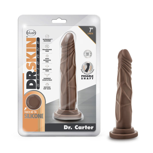 Blush Novelties - Blush Dr. Carter 7 Inch Platinum Cured Purio™ Silicone Dildo - Soft Realistic 1.5" Poseable Shaft - Ultrasilk - StrapOn Compatible Suction Cup for Hands Free Play - Men Women - Mocha