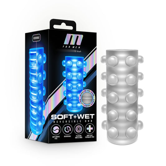 Blush Novelties M for Men Reversible Orb Stroker - Self Lubricating Glow in The Dark Reversible 2 in 1 Ribbed and Orbs Male Masturbator for 2 Unique Experiences