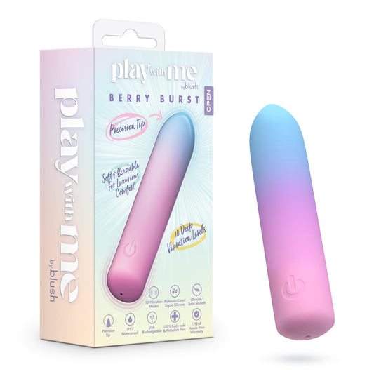 Blush Play with Me–Berry Burst 4 Inch Bullet Pocket Vibrator–10 Vibration Modes for Nipple Clitoral & G-Spot Pleasure–Body-Safe Liquid Silicone–USB Rechargeable & Waterproof-Toy for Women