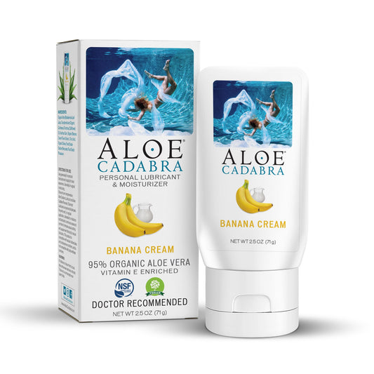 Aloe Cadabra Flavored Personal Lubricant and Vaginal Moisturizer, Organic Edible Aloe Lube for Men, Women, and Couples, Non-Staining, pH Balanced, Toy Compatible (Banana Cream, 2.5 Ounces, 1 Pack)