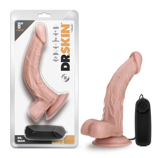 Blush Novelties Dr. Skin Dr Ken - 8.5 Inch Long Lifelike Realistic Remote Vibrating Dildo - 1.5in Wide - Strap On Compatible Suction Cup for Hands Free Play - Multi-Speed Vibrator for Couples - Beige