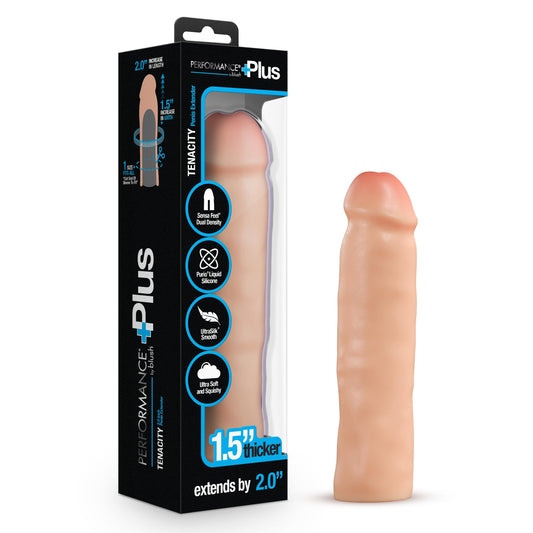 Blush Novelties Performance Plus Tenacity - 8.5 Inch Realistic Penis Extender Sleeve - Sensa Feel® Dual Density Technology with Purio® Liquid Silicone - Adult Sex Toy - Beige