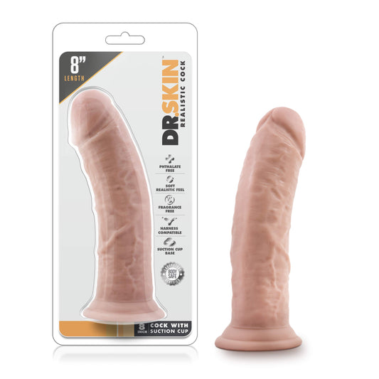 Blush Dr. Skin 8" Long Realistic Thick Dildo - 2" Wide Lifelike Cock - Suction Cup, Strap-On, Body-Safe PVC - Solo Pussy & Anal Pleaser - Pegging Play Adult Sex Toy for Women, Men & Couples - (Beige)