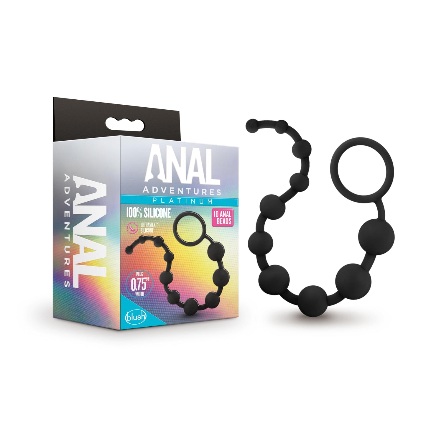 Blush Novelties Sex Toys - Anal Adventures Platinum - Ultrasilk Silicone 10 Beads - Graduated Sizes - 12.5 Inch Long - Beginners Training Smooth Satin Finish - Anal Beads - Women Men Couples - Black