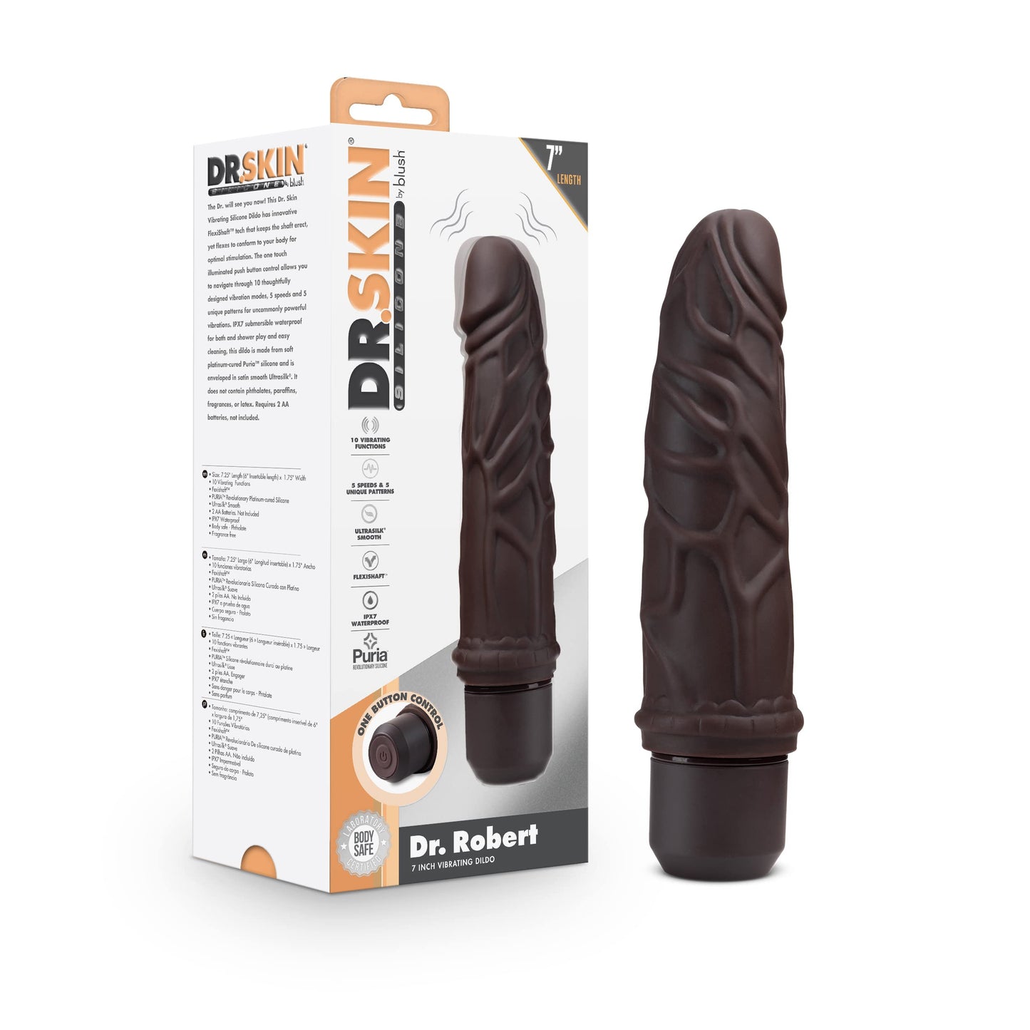Blush Novelties Dr. Skin - 7 Inch Silicone Vibrating Dildo - Flexible Shaft Flexishaft - 10 Powerful Vibration Functions - IPX7 Waterproof - Ultrasilk Satin Smooth - Realistic Vibrator Sex Toy