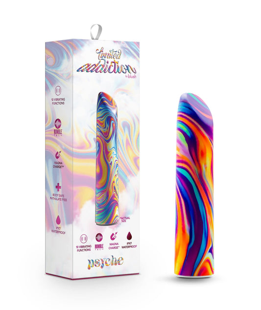 Blush 4" Limited Addiction Psyche Power Vibe Rainbow Vibrator, 10 RumboTech Powerful Rumbly Vibes, Satin Smooth Feel, Chargeable, IPX7, Multi Speed Clitoral Vibrating Women Men Couples Adult Sex Toy