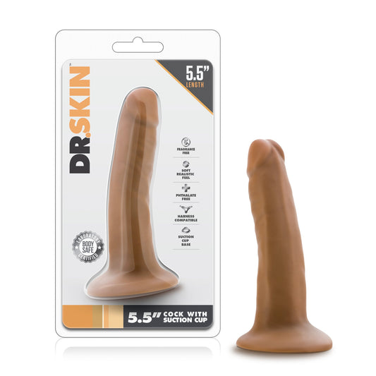 Blush Novelties Dr. Skin - 5 1/2 Inch Soft Realistic Dildo with Suction Cup - Pegging Anal Strap On Tiny Small Harness Compatible Dildo Adult Toy for Female - Sculpted Sex Toys for Couples - Mocha