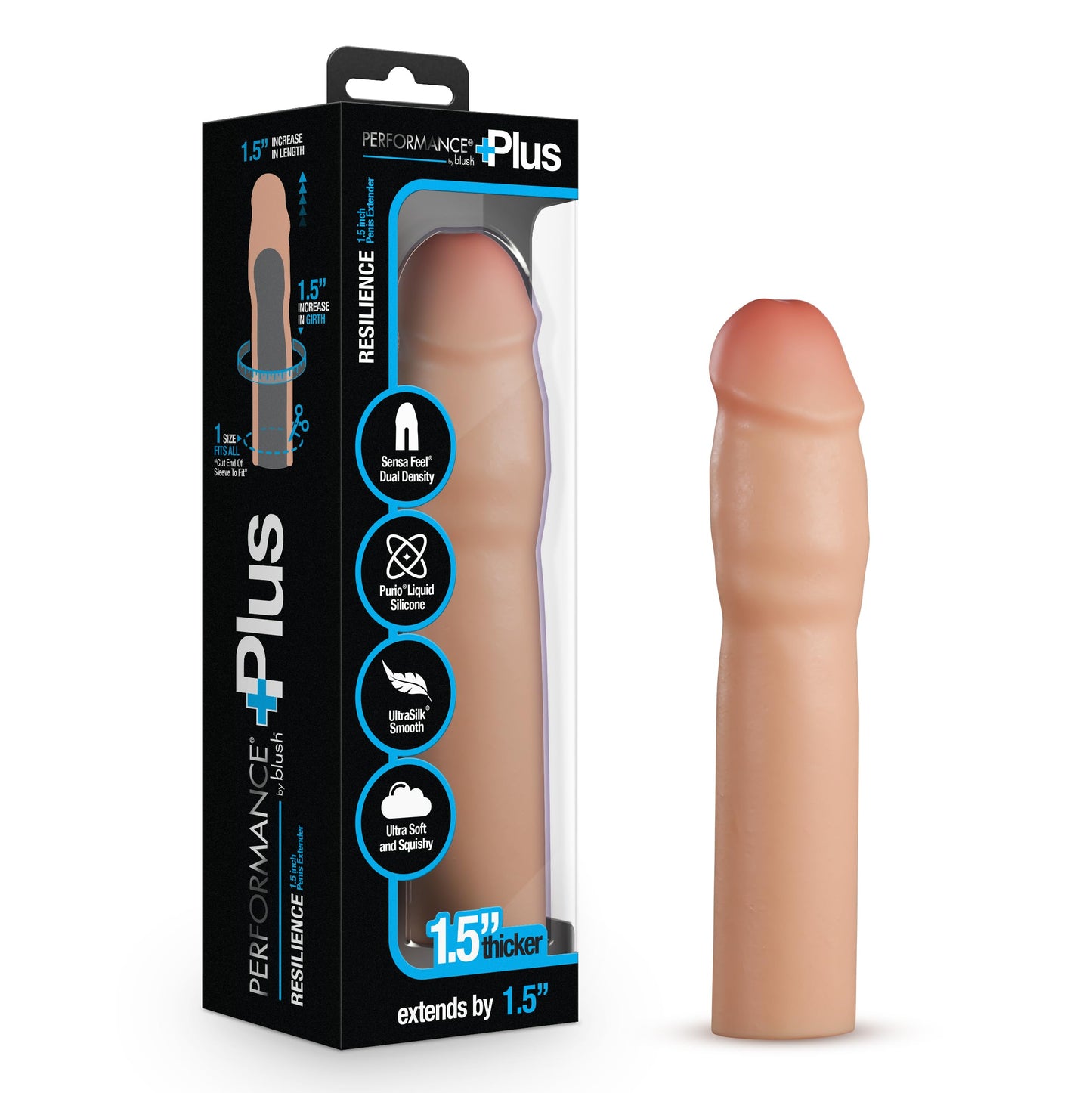 Blush Sex Toys for Men - Performance Plus Resilience Realistic Penis Extender Sleeve - 7 Inch - Dual Density Liquid Silicone Reusable Cock Sleeve - Penis Extension Enlarger Male Pleasure Tool - Beige
