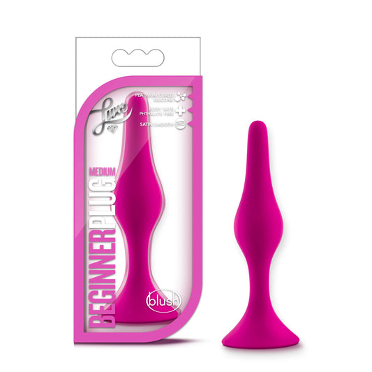Blush Novelties, Luxe Beginner Silicone Butt Plug - Medium Size - Soft, Tapered Heads - Satin Smooth Silicone Anal Trainer- Suction Cup Base - Pleasurable Adult Sex Toy for Women and Couples - Pink