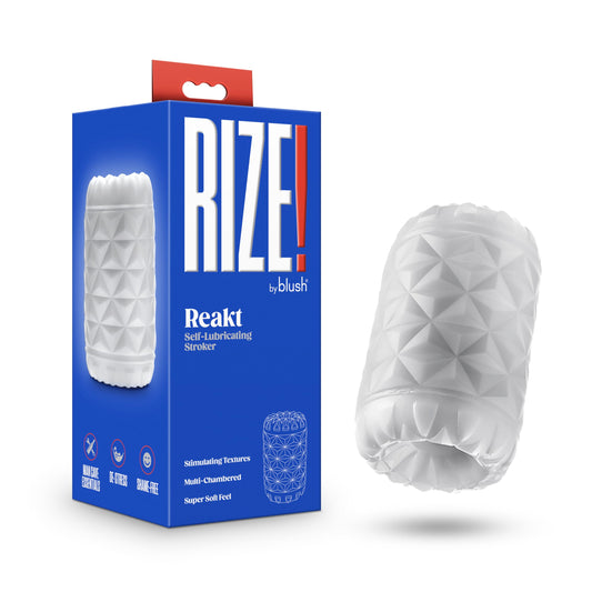 Blush Novelties - Blush Rize Reakt - Self-Lubricating Pocket Stroker Male Masturbator Made with Ultra Soft X5® Plus - 3 Uniquely Textured Erotic Pleasure Chambers - Open Ended Snug Fit Sex Toy for Men