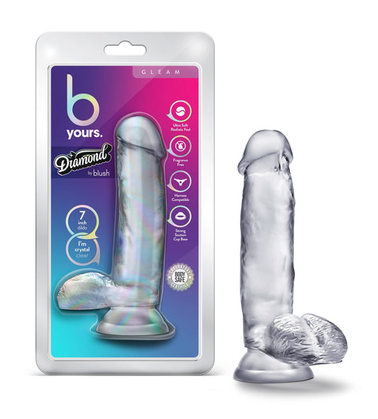 Blush Novelties B Yours Diamond Gleam - Lifelike Realistic Dildo - Powerful Suction Cup for Hands Free Play and Harness Compatible - Curved for G Spot Stimulation - Sex Toy