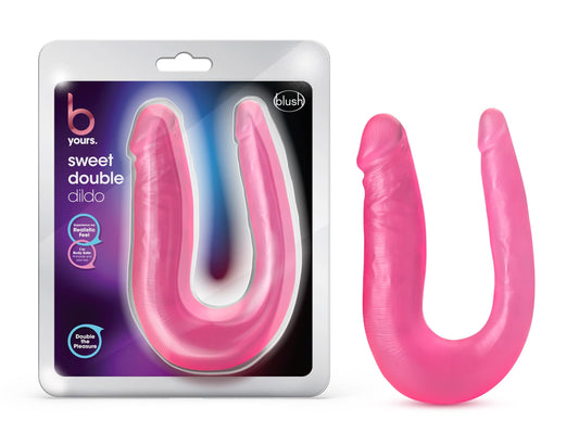 Blush B Yours 12.5” Double Dildo, Realistic U-Shaped Sweet Two-Headed Double Penetration Cock - Flexible Dual-Ended, Beginner Friendly & Body Safe PVC Penis Sex Toy for Women, Men, Couples - (Pink)