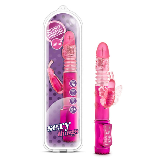 Blush Novelties Sexy Things Butterfly Thruster Mini - Thrusting Gyrating Rotating Pleasure Beads Rabbit Vibrator - 8 Vibrating Functions - Perfect 5 Insertable Inches - Soft Adult for Women - Fuchsia