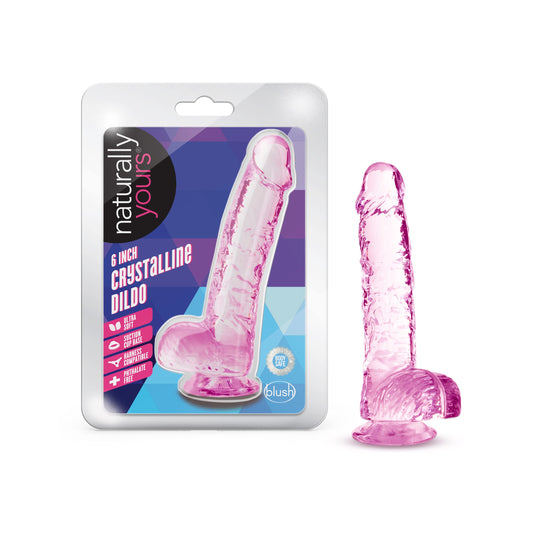Blush Novelties 6 Inch Crystalline Dildo Suction Cup Harness Compatible Realistic Lifelike Hand Sculpted Sex Toy for Men Women Couples.