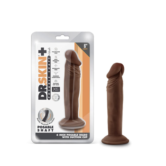 Blush Novelties Dr. Skin Plus - 6 Inch Realistic Posable Dildo - Suction Cup Base for Hands Free Play and Harness Compatible - Triple Density and Flexible Sex Toy for Him Her Couples.