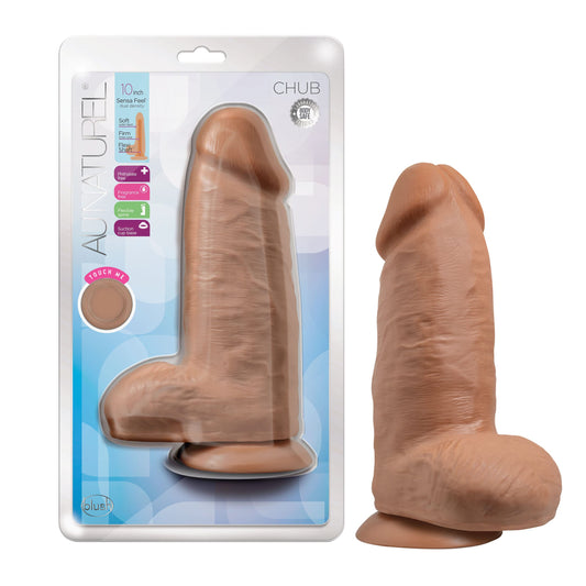Blush Novelties Au Naturel Chub - Realistic 10 Inch Sensa Feel Dual Density Dildo - 3Thick FlexiShaft - Strap On Compatible Suction Cup for Hands Free Play - Anal, Vaginal Sex Toy